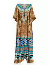 Blue & Gold Moroccan Palace Print Kaftan Maxi Dress