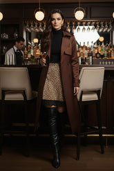 Animal Print Lace Trim Silk Mini Skirt