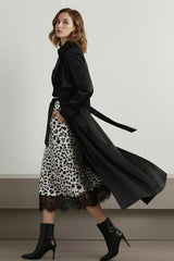 Animal Print Midi Skirt with Lace Trim