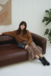 Animal Print Satin Silk Midi Skirt