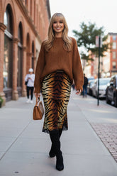 Animal Print Midi Lace Trim Skirt