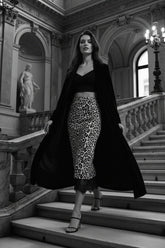 Animal Print Lace Hem Midi Skirt
