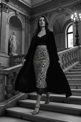 Animal Print Lace Hem Midi Skirt