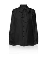 Black Scarf Tie Neck Silk Twill Blouse