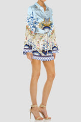Blue Long Sleeve Short Dress