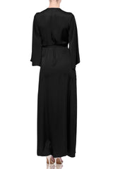 Black Satin Wrap Bridesmaid Dress – Elegant Maxi Bridal Party Dress by Shahida