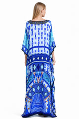 Blue Printed Long Kaftan Dress