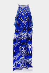 Annabella Butterfly-Print Handkerchief-Hem Kaftan
