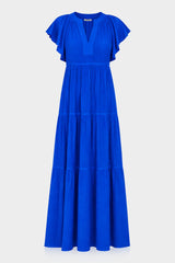 Blue Flutter Sleeve Long Dress