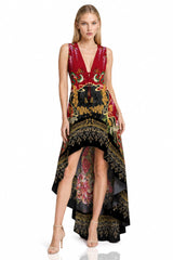 Animal Print Red High Low Ruffle Dress
