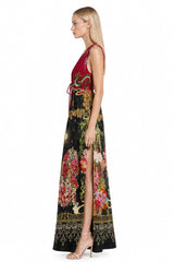 Animal Print Red Plunge Neck Dress