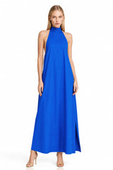 Blue Sleeveless High-Neck Maxi Dress