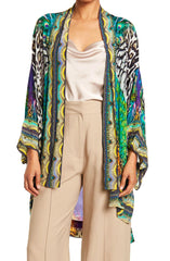 Black Baroque Print Short Kimono Robe