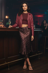 Animal Print Lace Trim Midi Skirt