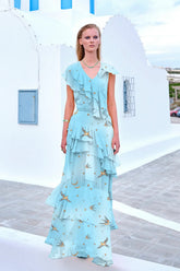 Blue Long Ruffle Dress