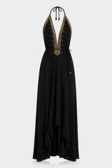 Black Draped Maxi Scarf Dress