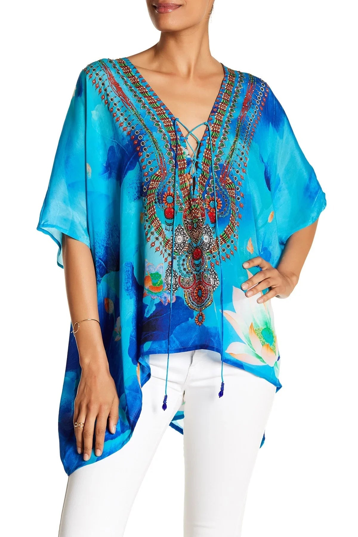 Blue Kaftan Top in floral print