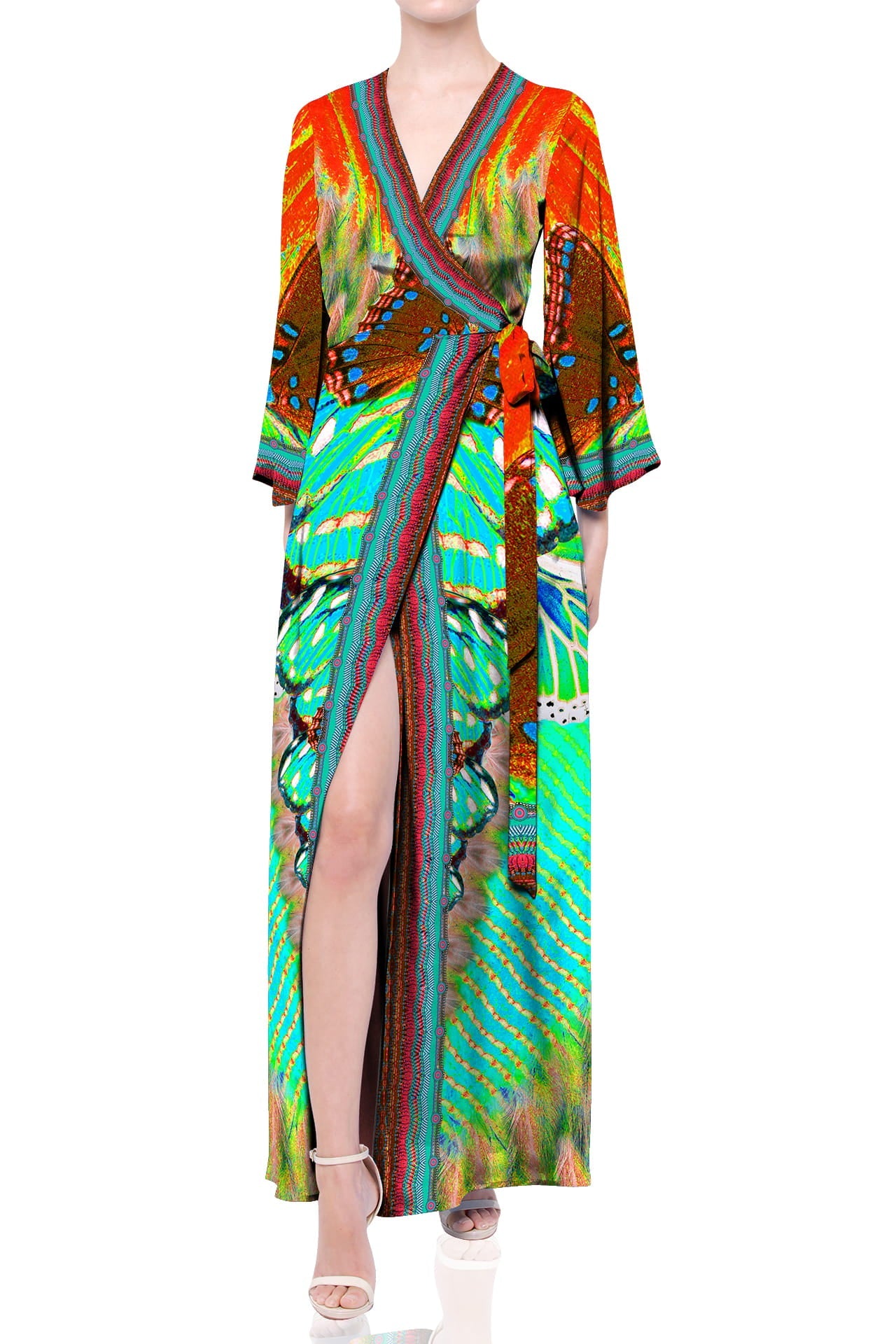 Aqua Blue Avatar Print Wrap Dress
