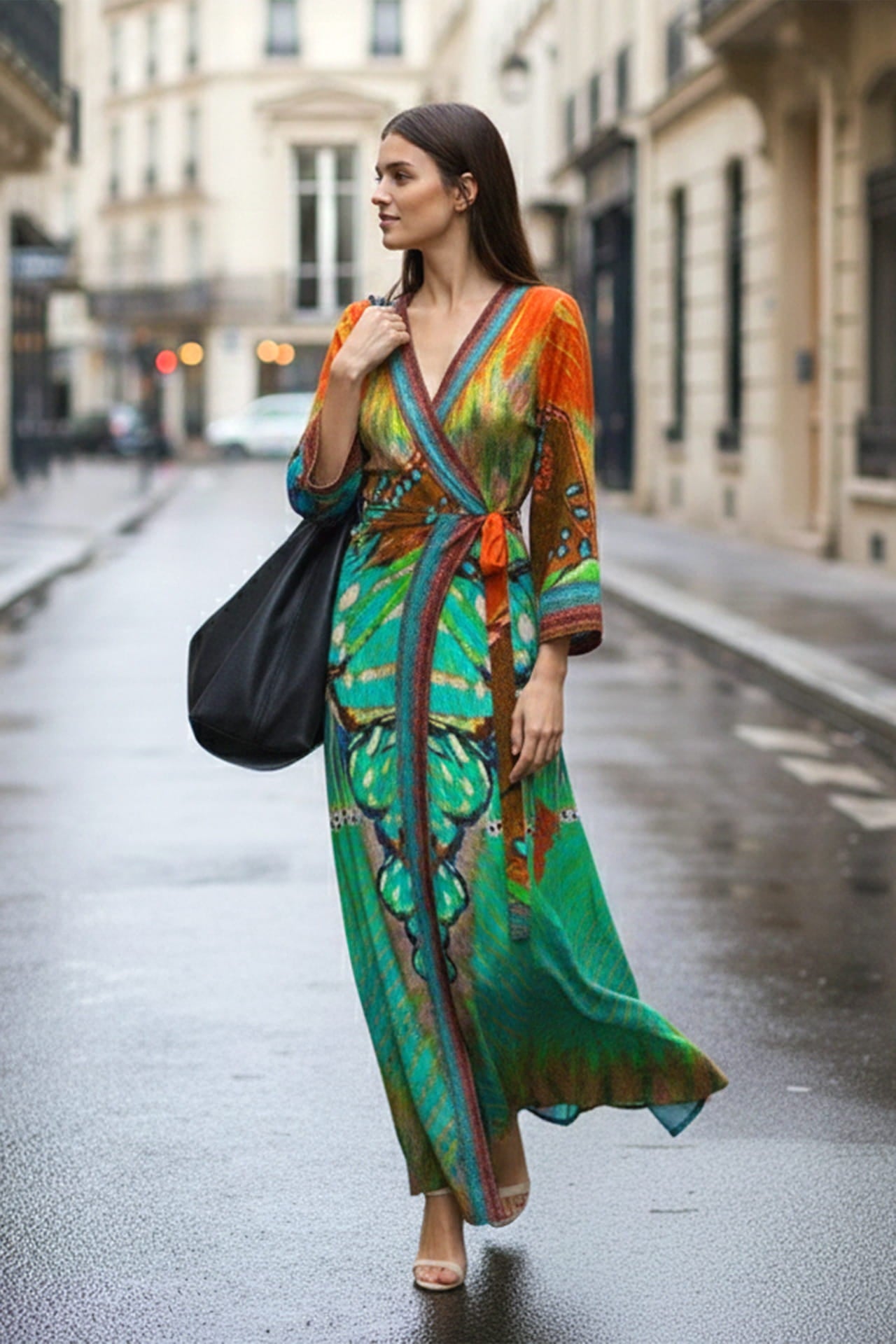 Aqua Blue Avatar Print Wrap Dress