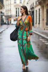 Aqua Blue Avatar Print Wrap Dress