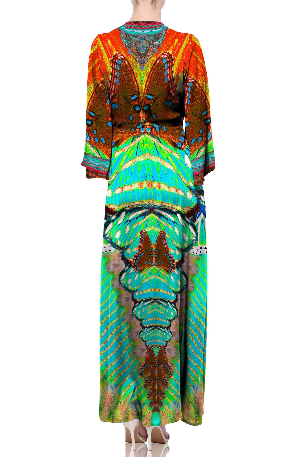 Aqua Blue Avatar Print Wrap Dress