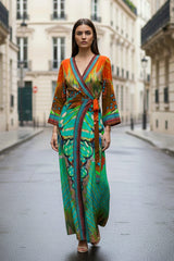 Aqua Blue Avatar Print Wrap Dress