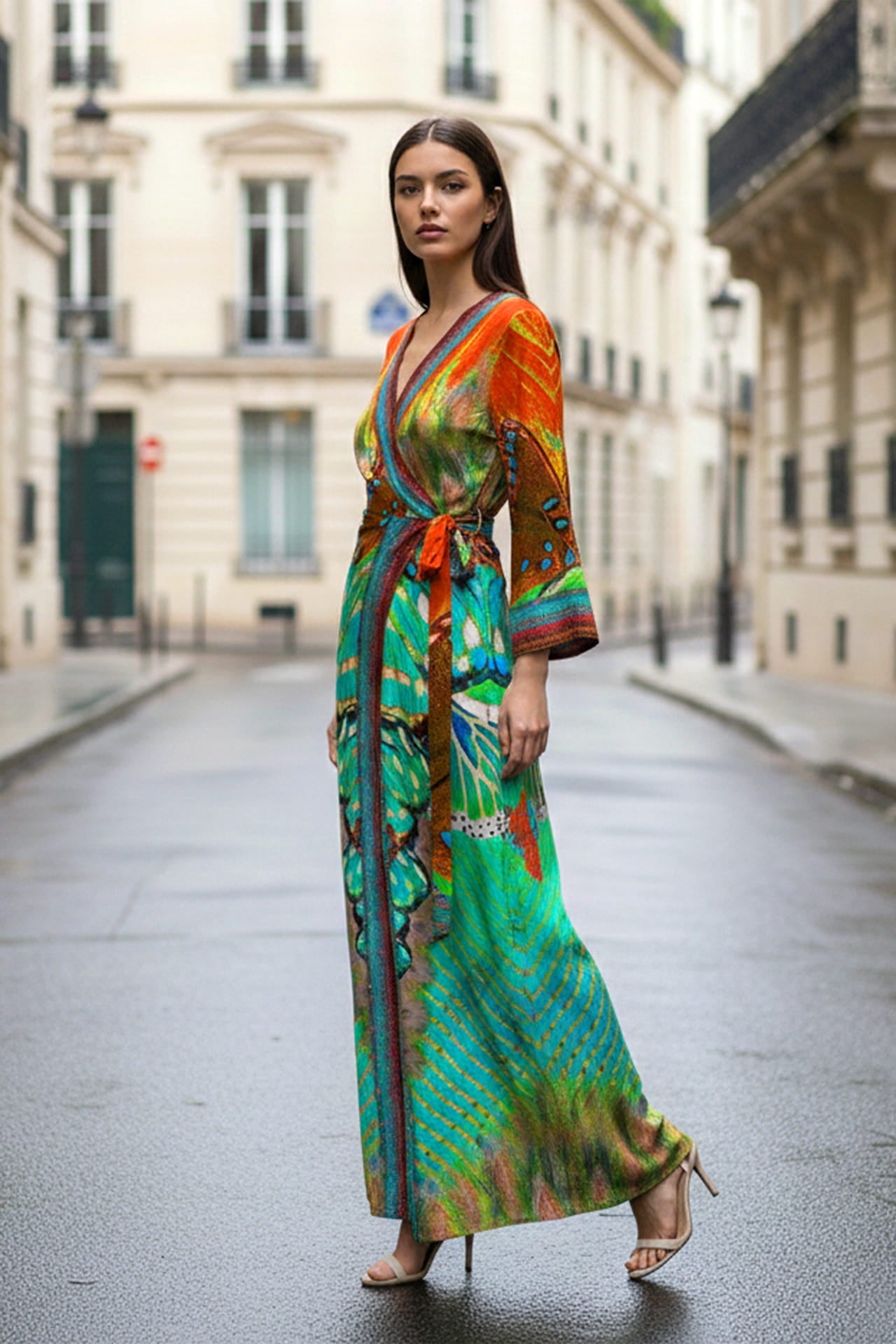 Aqua Blue Avatar Print Wrap Dress