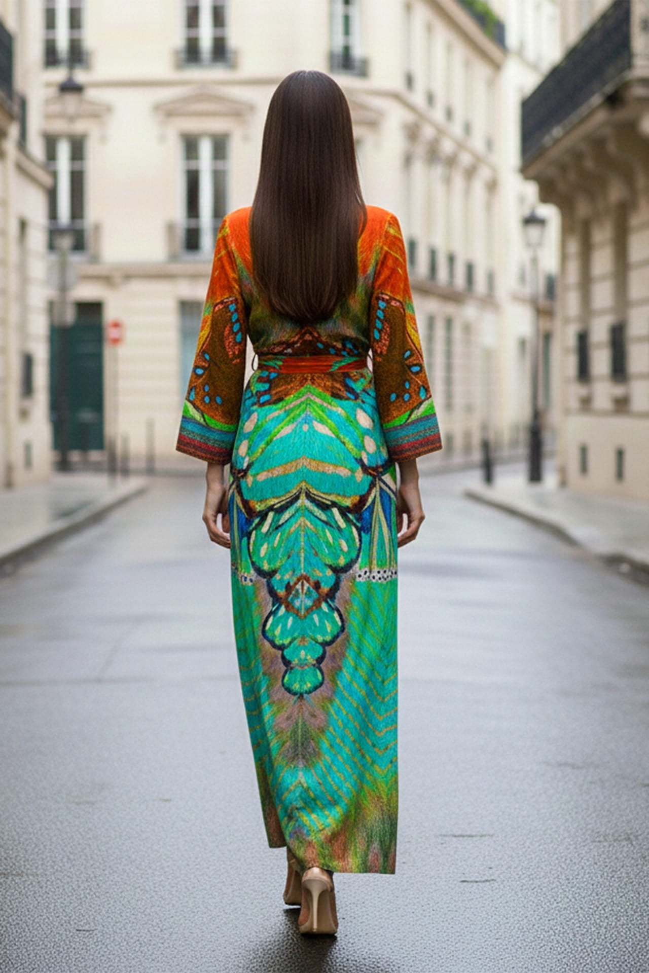 Aqua Blue Avatar Print Wrap Dress