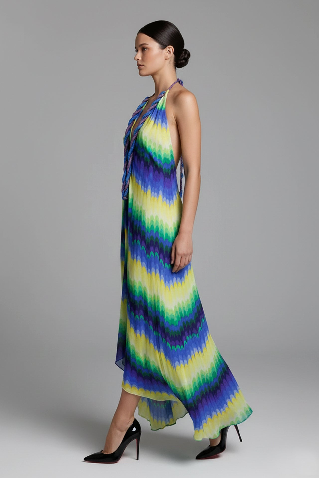 Blue Stripe Print Maxi Dress