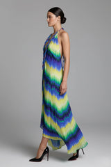Blue Stripe Print Maxi Dress