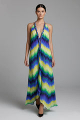 Blue Stripe Print Maxi Dress