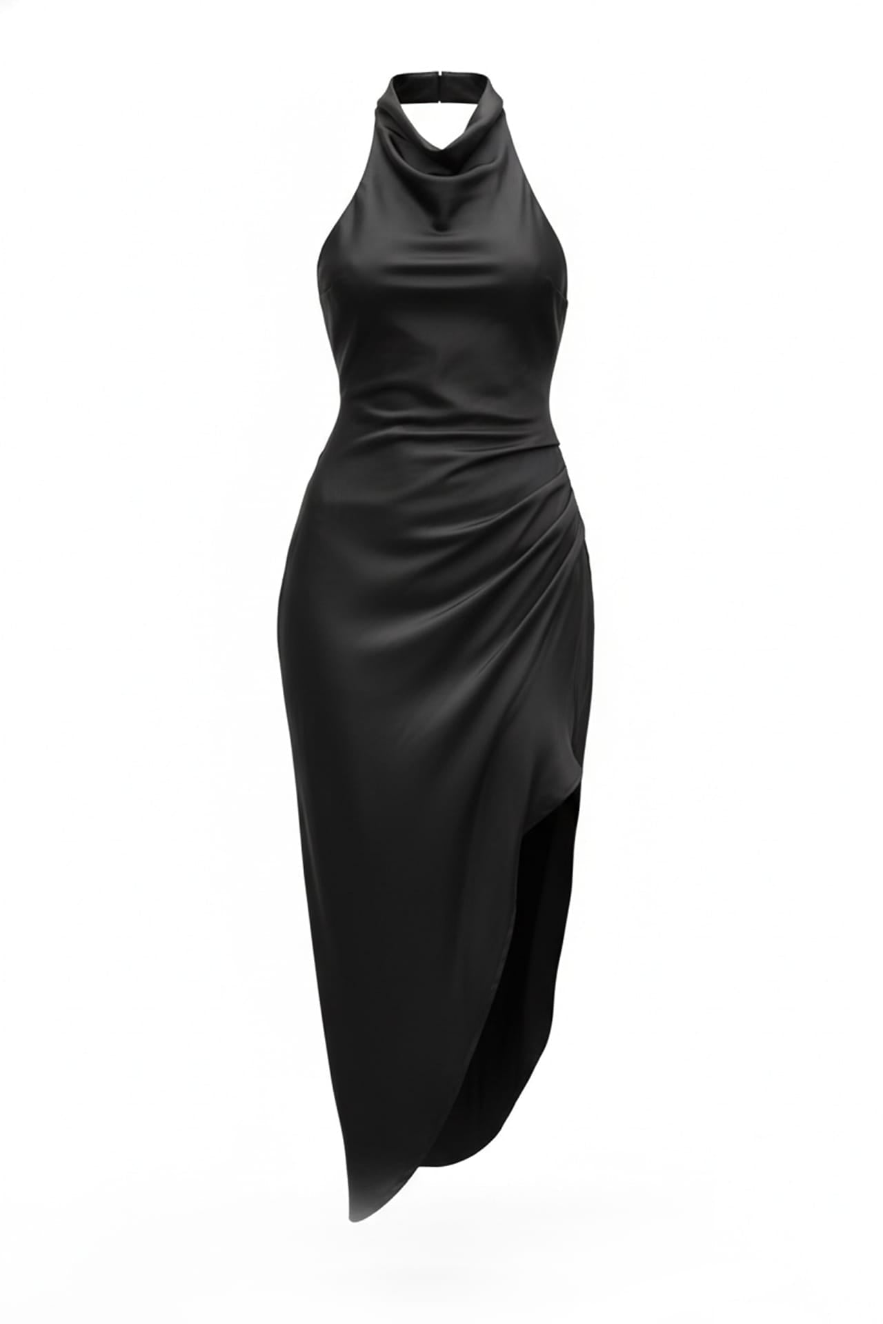 Black Asymmetric Bodycon Dress with Halter Neck