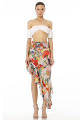 Amore Floral Print High Low Multicolor Skirt