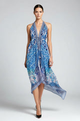 Blue Printed Scarf Dress For Women