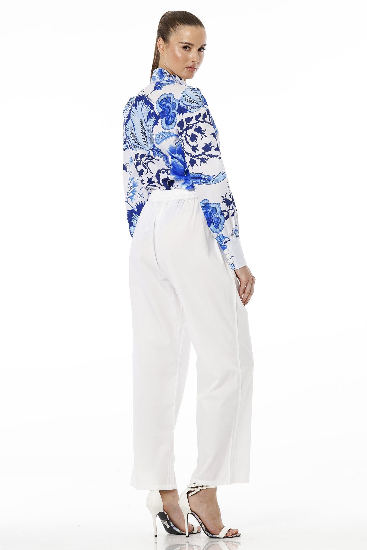 Blue Button Up Shirt For Women With Collar Neck