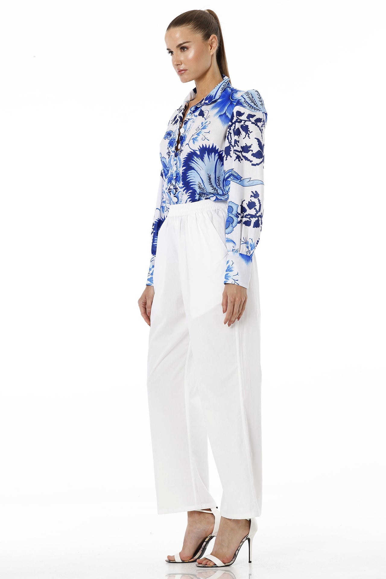 Blue Button Up Shirt For Women With Collar Neck