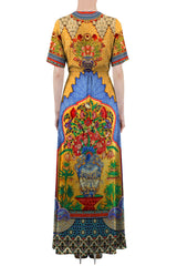 Baroque Print Wrap Dress in Sunset
