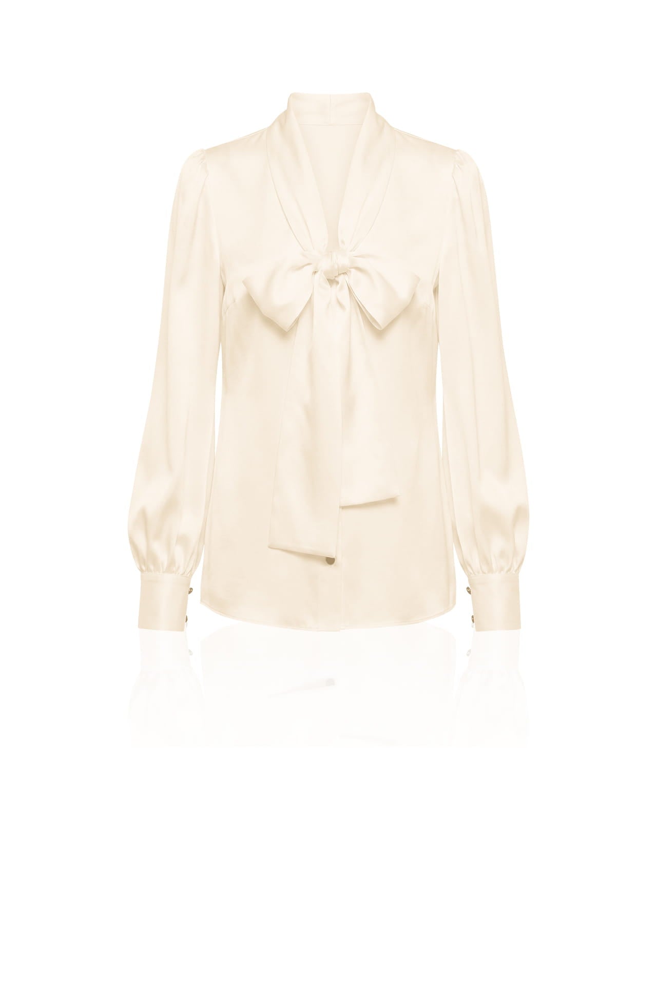 Beige Satin Scarf-Tie Blouse