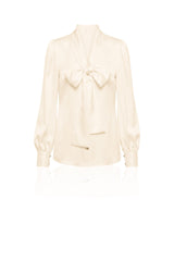 Beige Satin Scarf-Tie Blouse