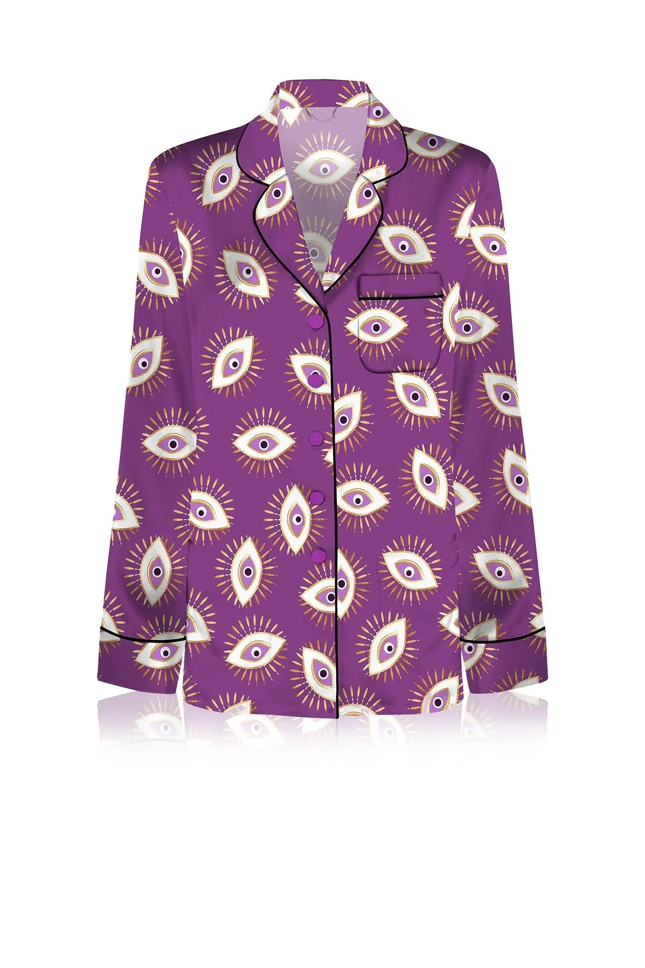 Biodegradable Fabrics Organic Silk Long Sleeve Shirt in Evil Eye Print