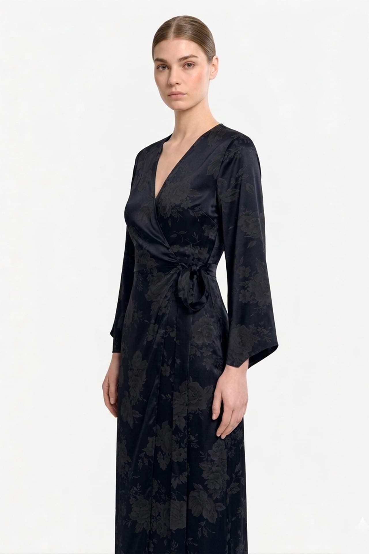 Black Long Sleeve Satin Maxi Dress – Formal Wedding Guest Dress
