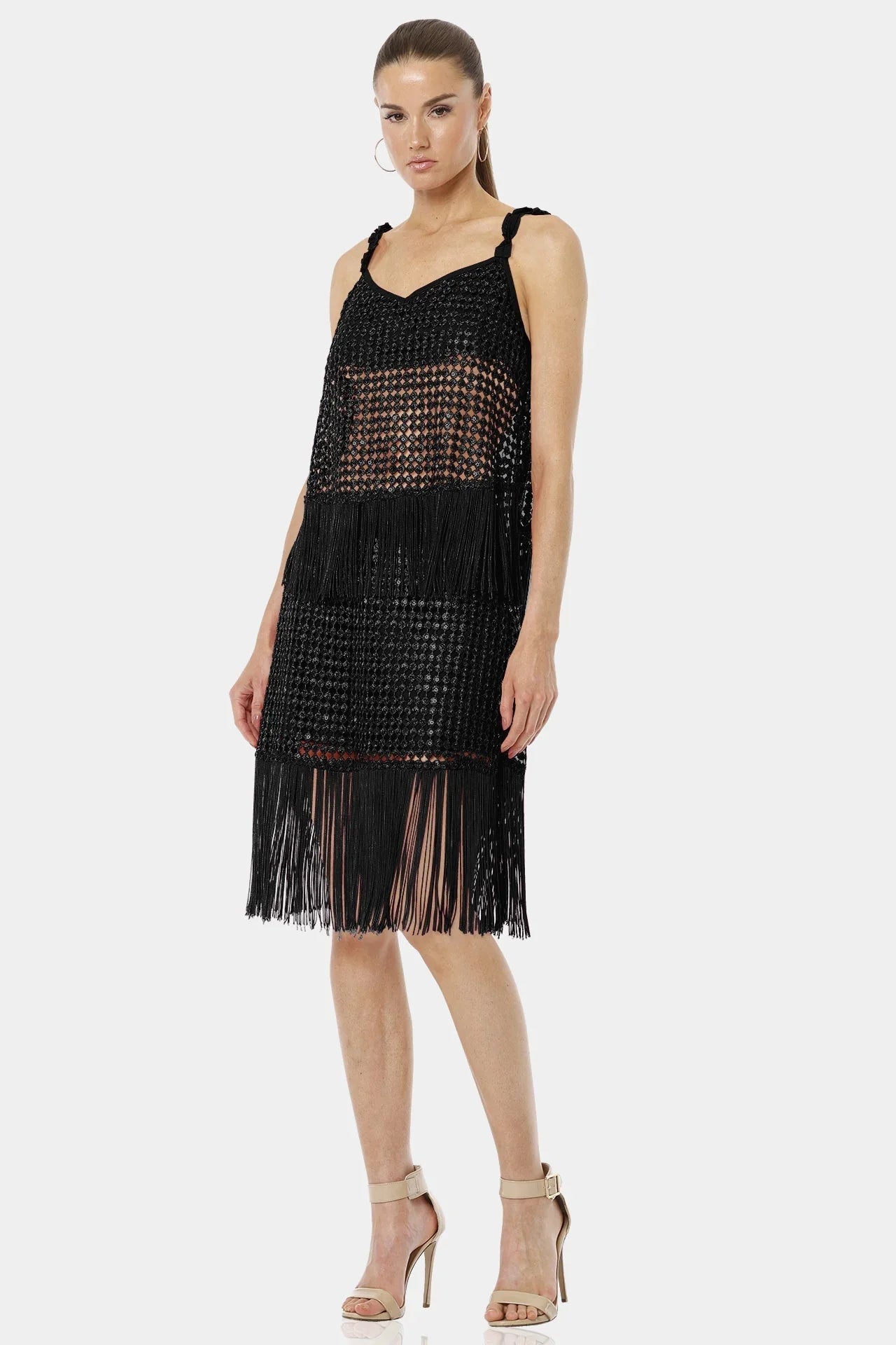 Black Woven Fringe Hem Skirt