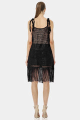 Black Dress With Fringe Embellishments