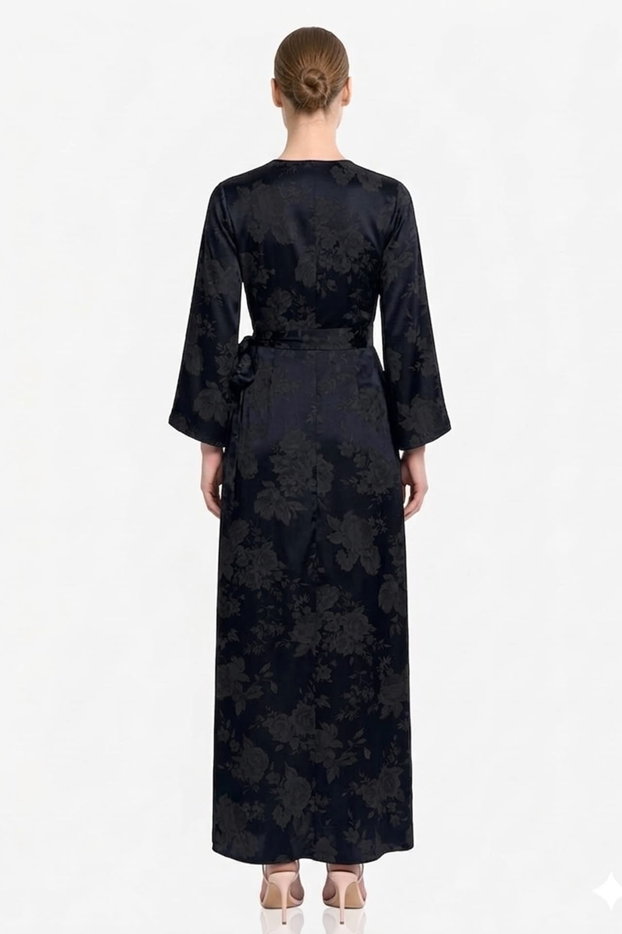 Black Long Sleeve Satin Maxi Dress – Formal Wedding Guest Dress