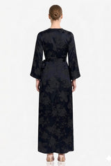 Black Long Sleeve Satin Maxi Dress – Formal Wedding Guest Dress