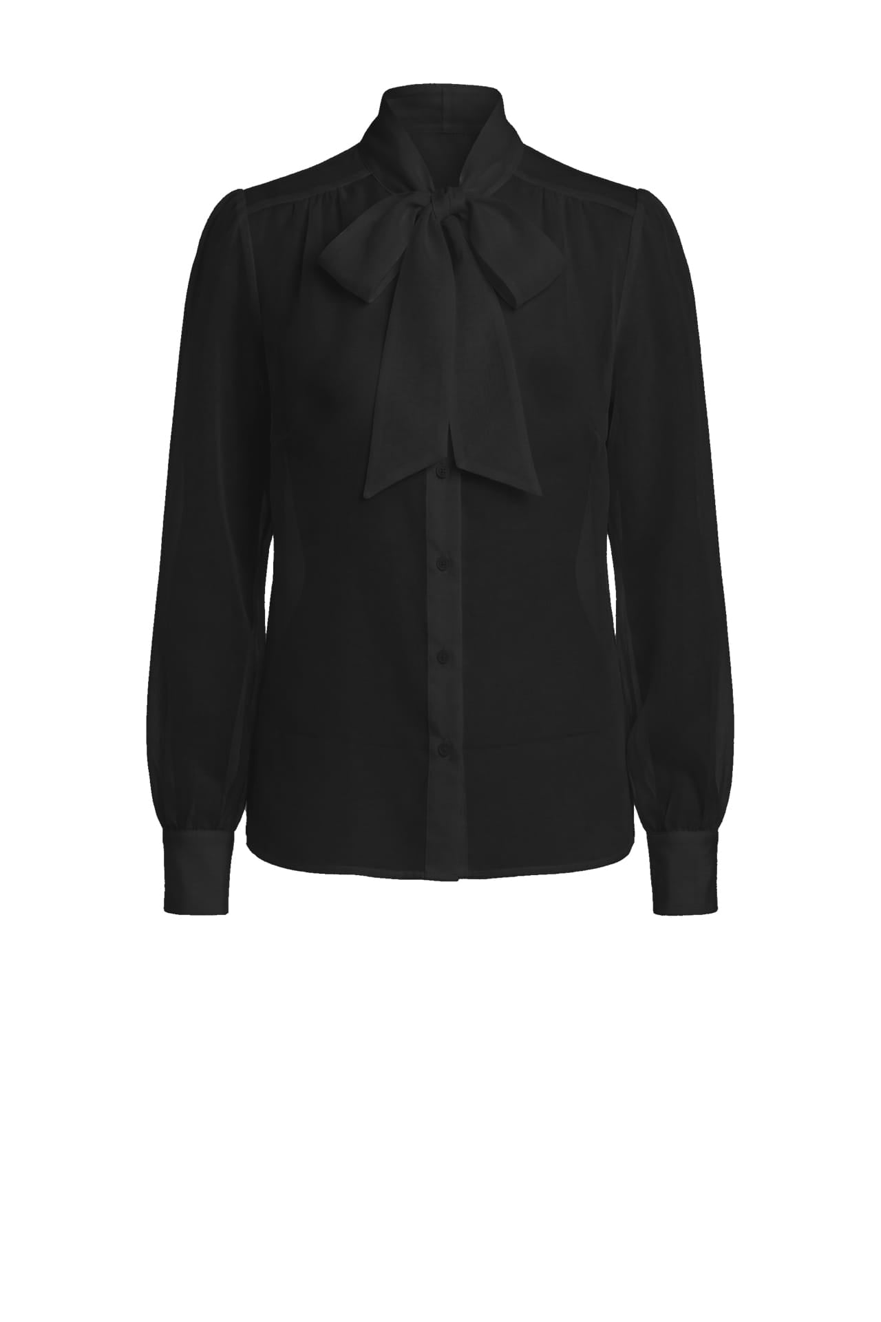 Black Sheer Organza Tie-Neck Shirt