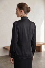 Black Satin Scarf Tie Neck Blouse