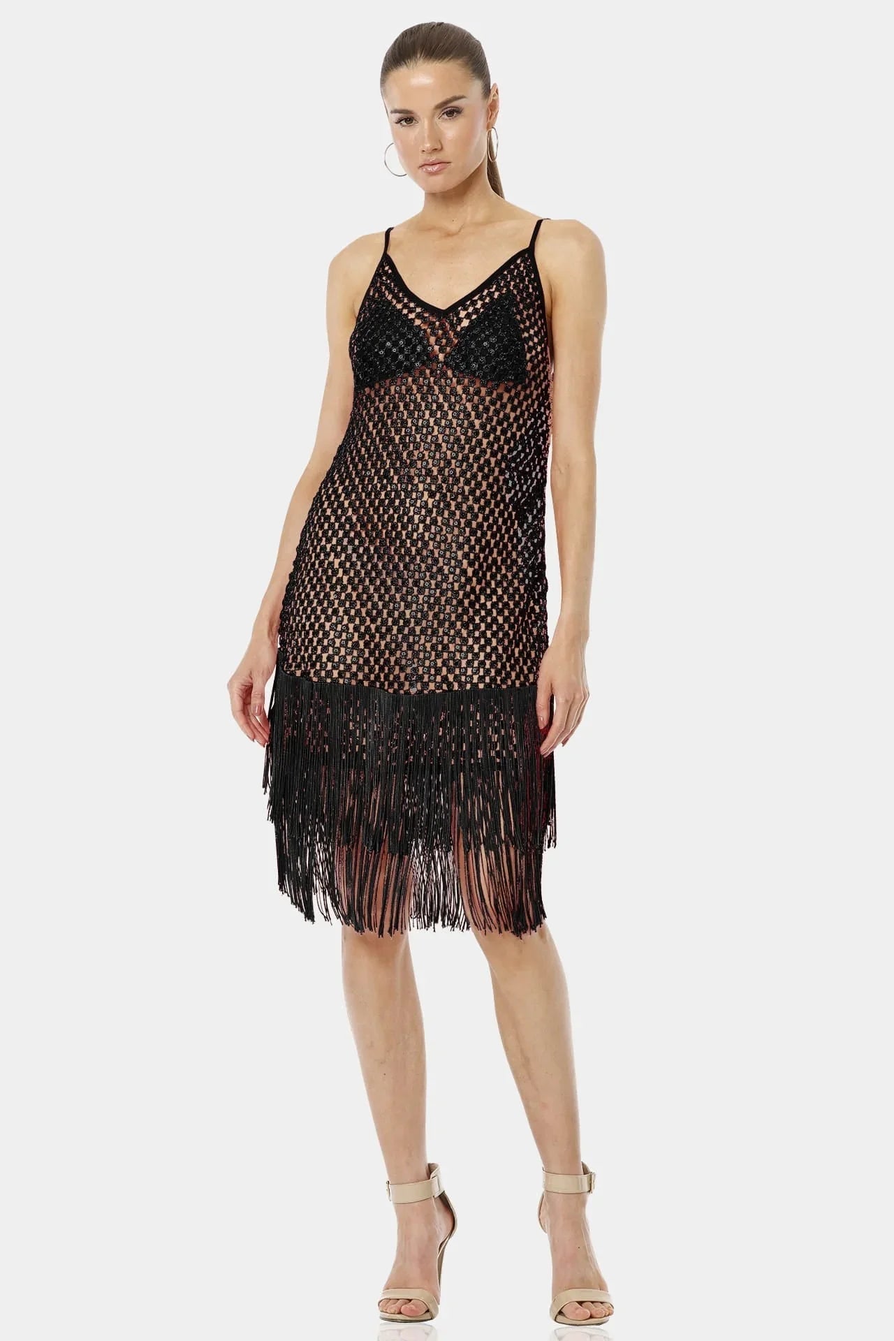 Black Dress With Fringed Hemline