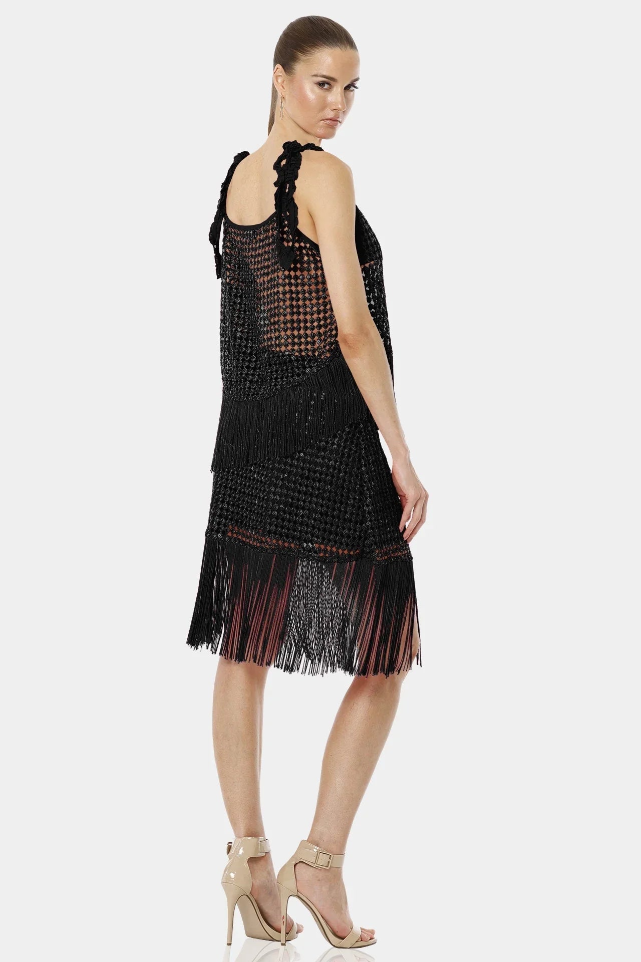 Black Woven Fringe Hem Skirt