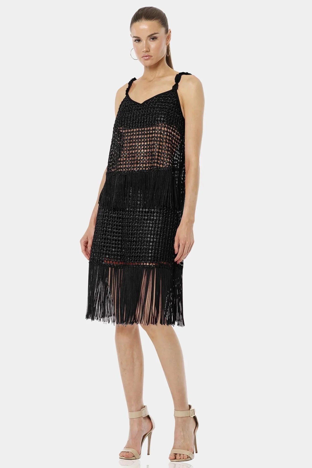 Black Dress With Fringe Embellishments